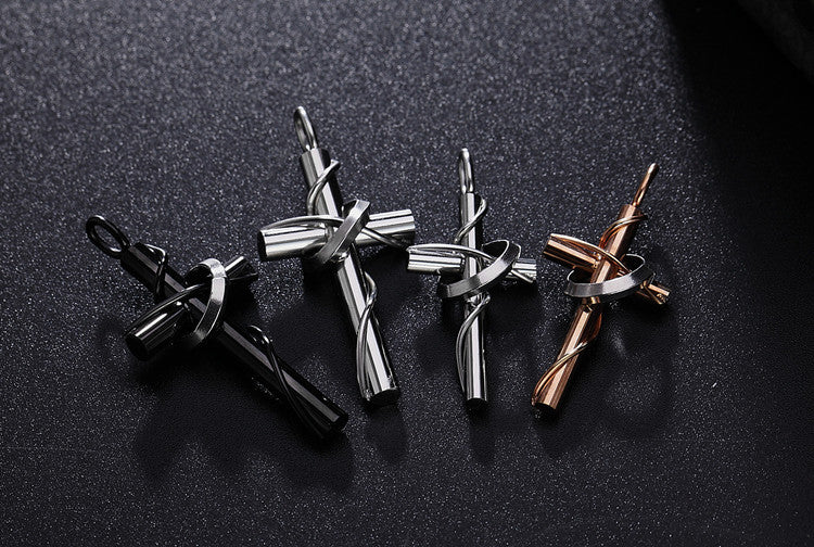 Planderful Unisex Titanium Cross Necklace For Couples Durable Steel Pendant With Protection Statement