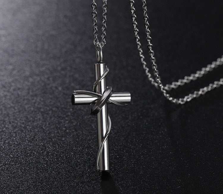 Planderful Unisex Titanium Cross Necklace For Couples Durable Steel Pendant With Protection Statement