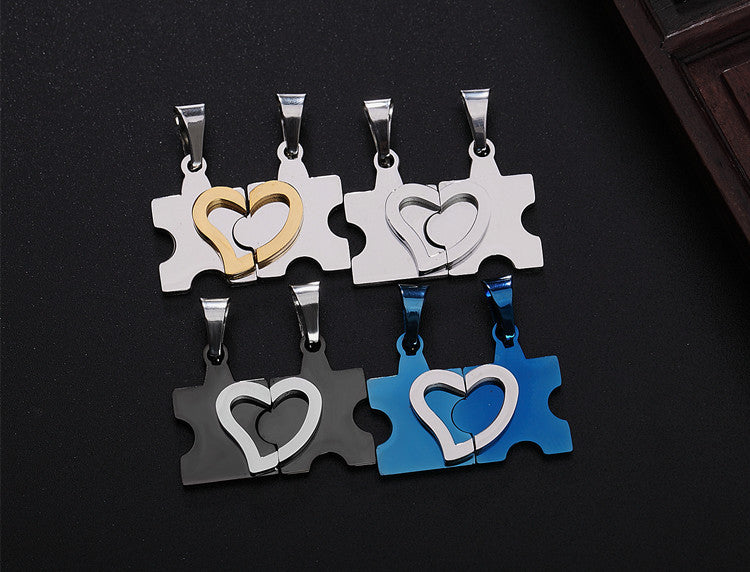 Puzzle Couple Necklace Titanium Steel Pendant Personalized For Couples Unisex Planderful Gift Idea