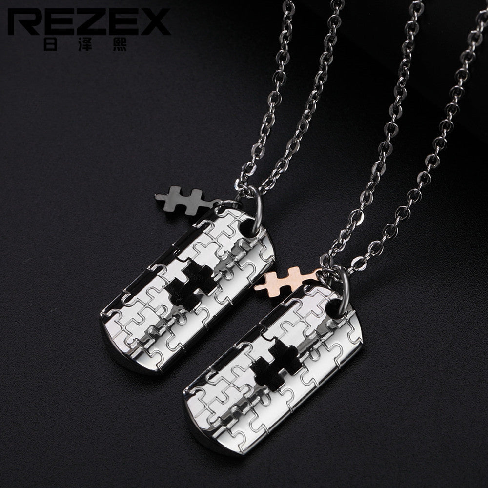 Planderful Titanium Steel Couple Necklace Puzzle Pendant For Unisex Jewelry With Protection Statement