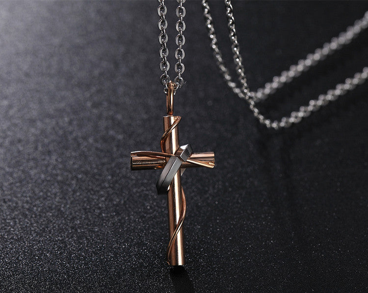 Planderful Unisex Titanium Cross Necklace For Couples Durable Steel Pendant With Protection Statement