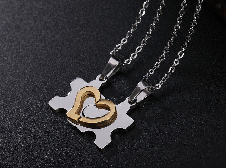 Puzzle Couple Necklace Titanium Steel Pendant Personalized For Couples Unisex Planderful Gift Idea