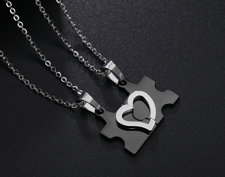 Puzzle Couple Necklace Titanium Steel Pendant Personalized For Couples Unisex Planderful Gift Idea