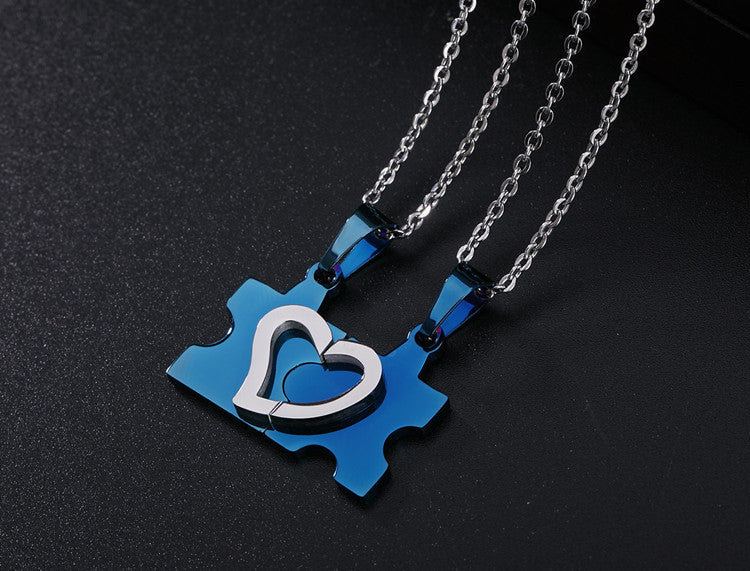 Puzzle Couple Necklace Titanium Steel Pendant Personalized For Couples Unisex Planderful Gift Idea