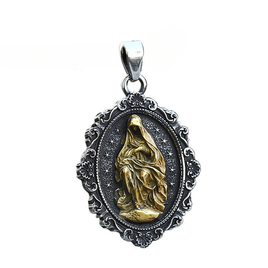 Titanium Steel Grim Reaper Skull Pendant - Retro European and American Magic Mirror Jewelry for Men