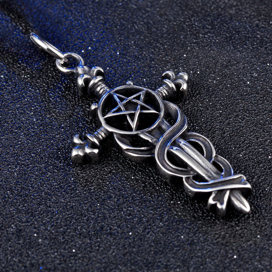Celtic Cross Sword Five Star Titanium Steel Pendant for Men