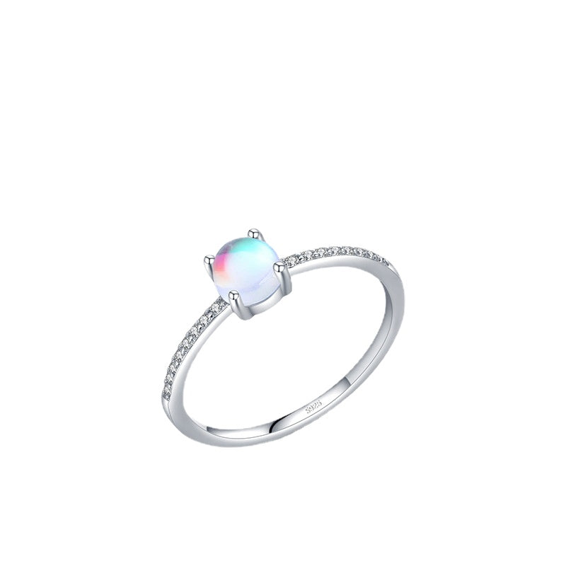 Exquisite Sterling Silver Ring with Micro-Inlaid Moonstone - Size 5-10