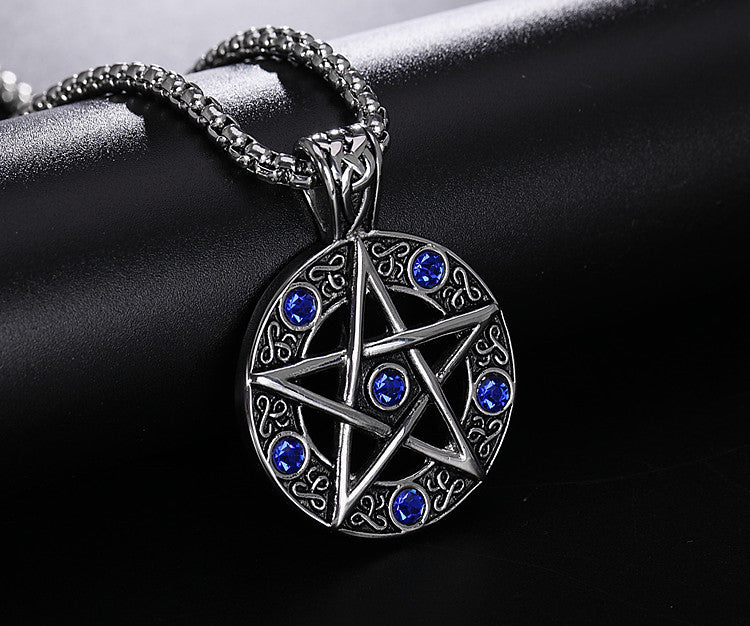 Power Cosmic Energy Pentagram Zircon Pendant Retro Titanium Steel Unisex Jewelry Planderful For Men And Women