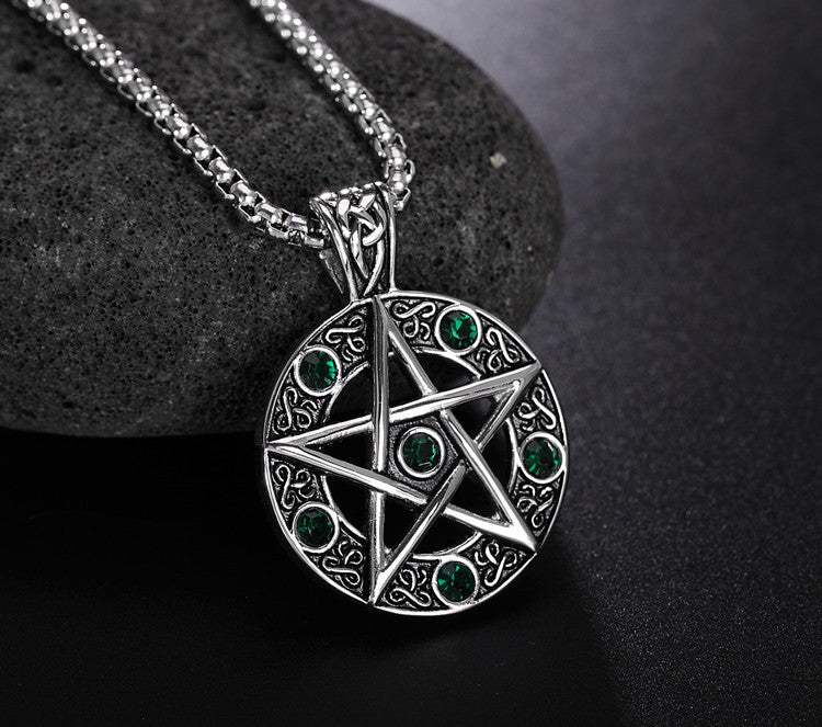 Power Cosmic Energy Pentagram Zircon Pendant Retro Titanium Steel Unisex Jewelry Planderful For Men And Women