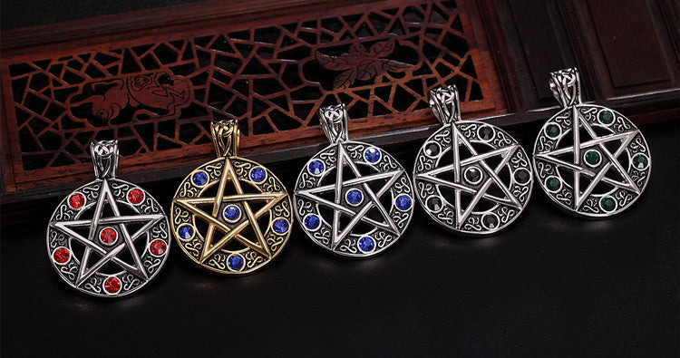 Power Cosmic Energy Pentagram Zircon Pendant Retro Titanium Steel Unisex Jewelry Planderful For Men And Women