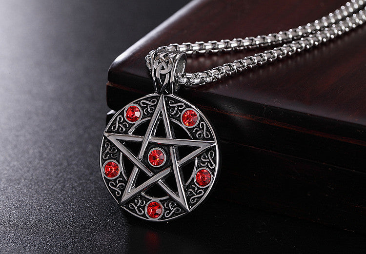 Power Cosmic Energy Pentagram Zircon Pendant Retro Titanium Steel Unisex Jewelry Planderful For Men And Women