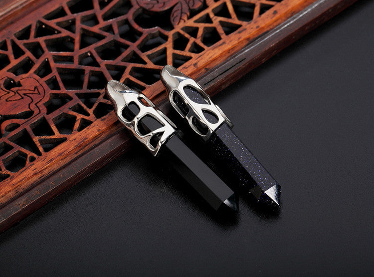 Titanium Steel Pendant Necklace For Men Personalized Hexagonal Prism Gem Sword Design With Statement Style Planderful
