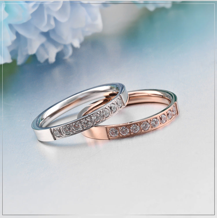 Stainless Steel Zircon Women's Ring – Micro- Zircon Rose Gold