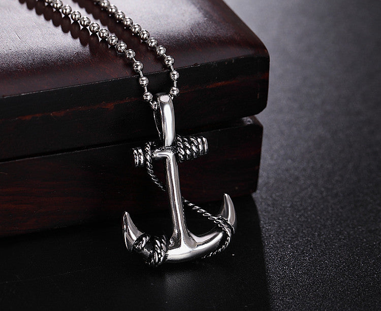 Planderful Naval Wind Anchor Pendant Titanium Steel Unisex Necklace For Men And Women Nautical Protection Charm