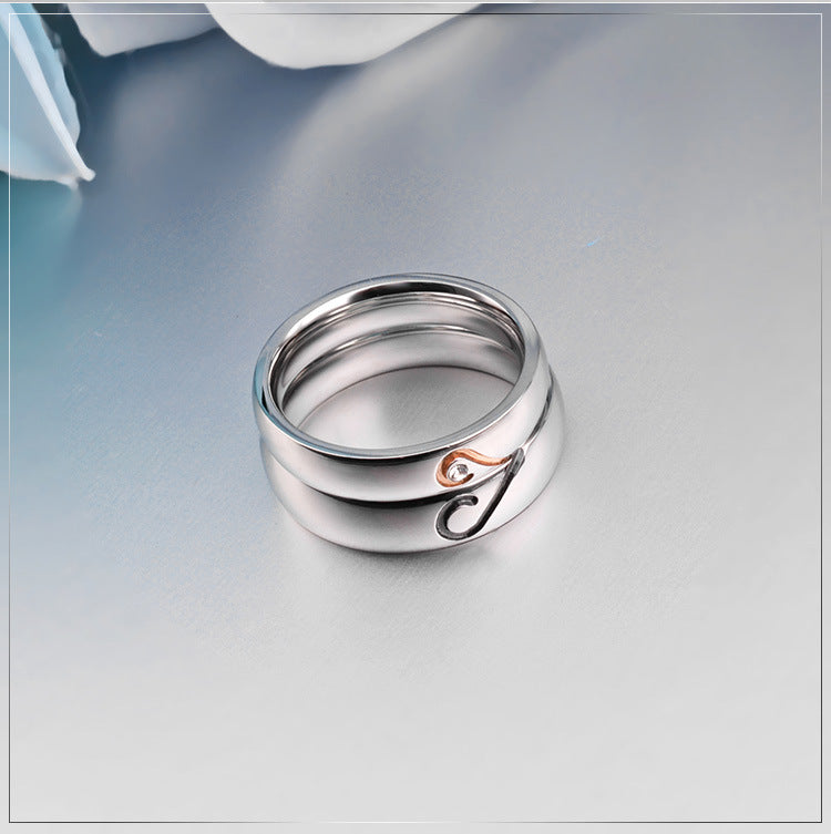 Stainless Steel Heart-Shaped Couple Ring – Zircon Rose Gold – Valentine's