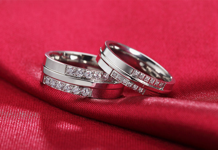 Planderful Titanium Steel Couple Ring Unisex Korean Version With Zircon For Couples
