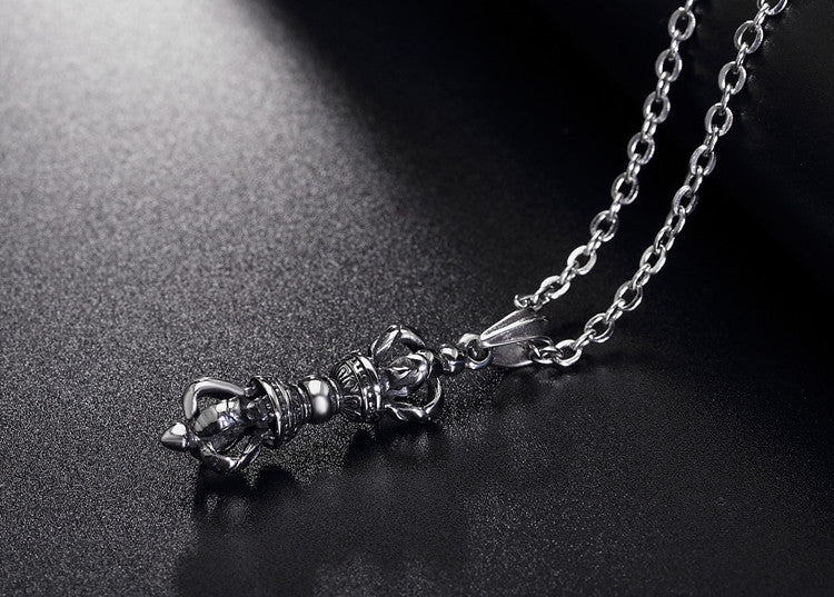 Planderful Vajra Pestle Pendant Necklace Titanium Steel Unisex Tibetan Style Protection Statement