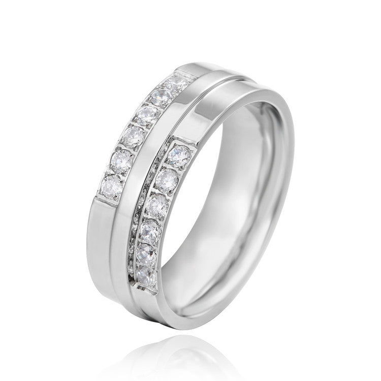 Planderful Titanium Steel Couple Ring Unisex Korean Version With Zircon For Couples
