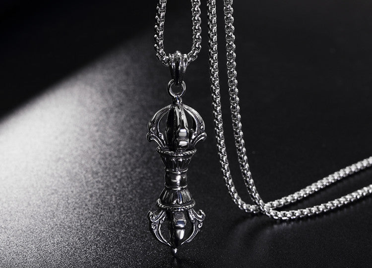 Planderful Vajra Pestle Pendant Necklace Titanium Steel Unisex Tibetan Style Protection Statement