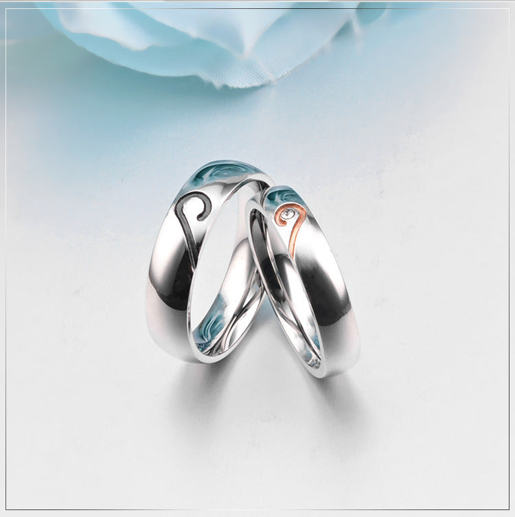 Stainless Steel Heart-Shaped Couple Ring – Zircon Rose Gold – Valentine's