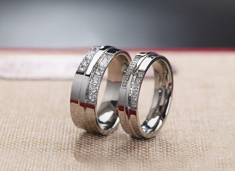 Planderful Titanium Steel Couple Ring Unisex Korean Version With Zircon For Couples