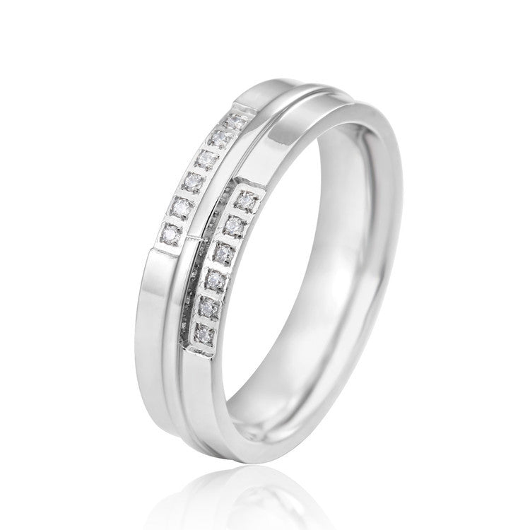 Planderful Titanium Steel Couple Ring Unisex Korean Version With Zircon For Couples