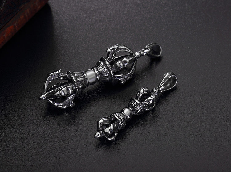 Planderful Vajra Pestle Pendant Necklace Titanium Steel Unisex Tibetan Style Protection Statement