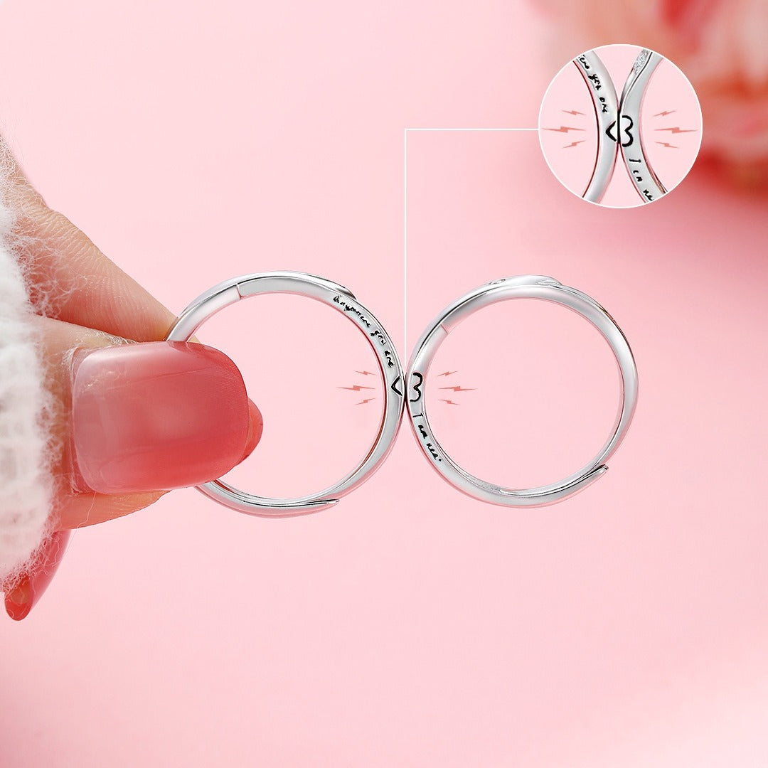 Planderful Jewelry Sterling Silver Couple Ring Magnetic Closure Adjustable Comfort Fit
