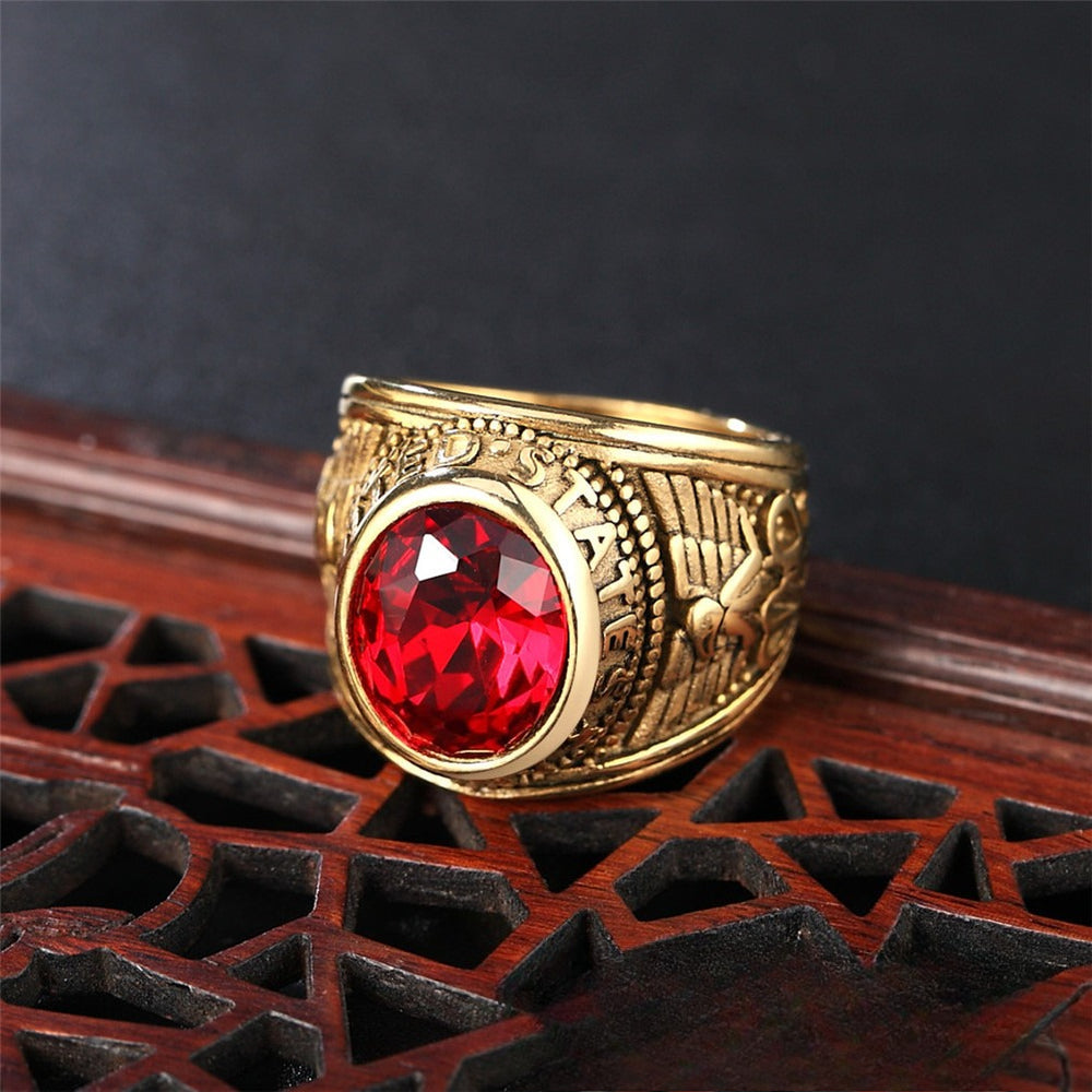 Planderful Mens Military Ring Zircon Titanium Steel Retro Punk For Men Unisex Design