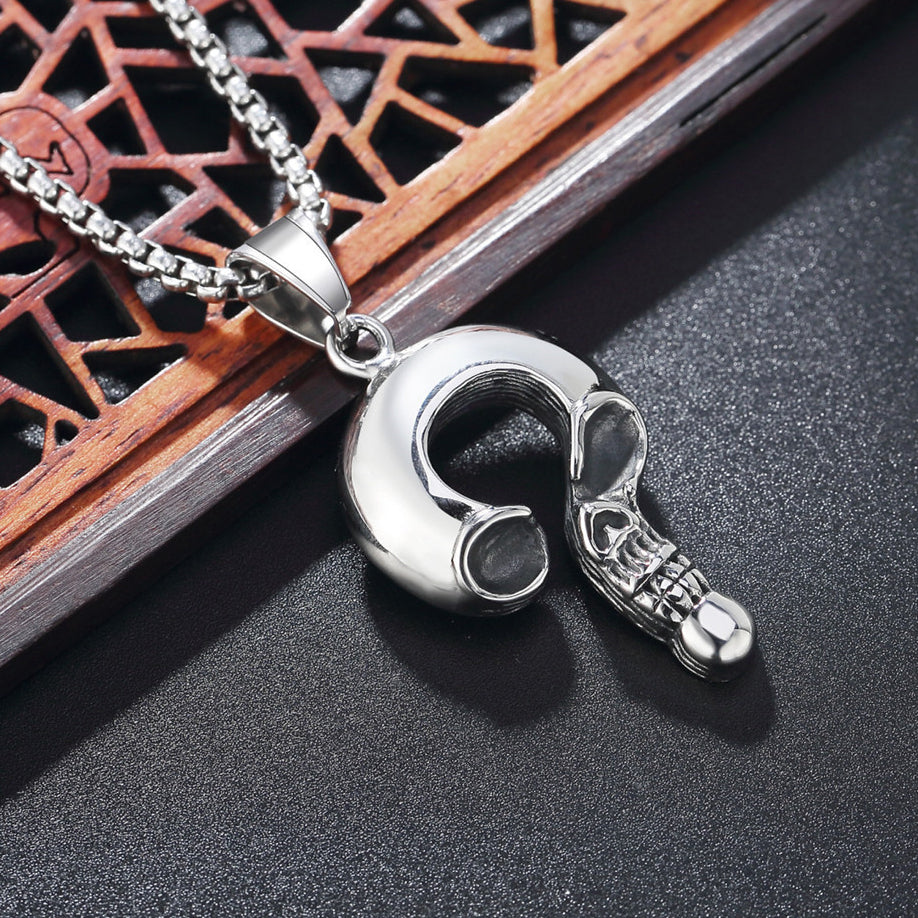 Halloween Skull Question Mark Titanium Steel Necklace for Men