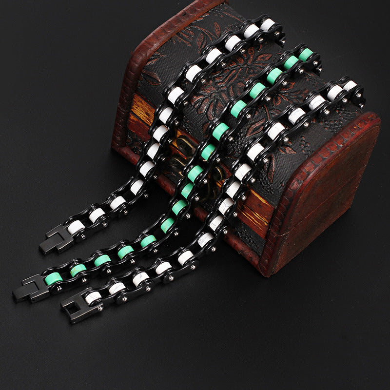 Men's Titanium Steel Bicycle Chain Bracelet in Black and White - European and American Style