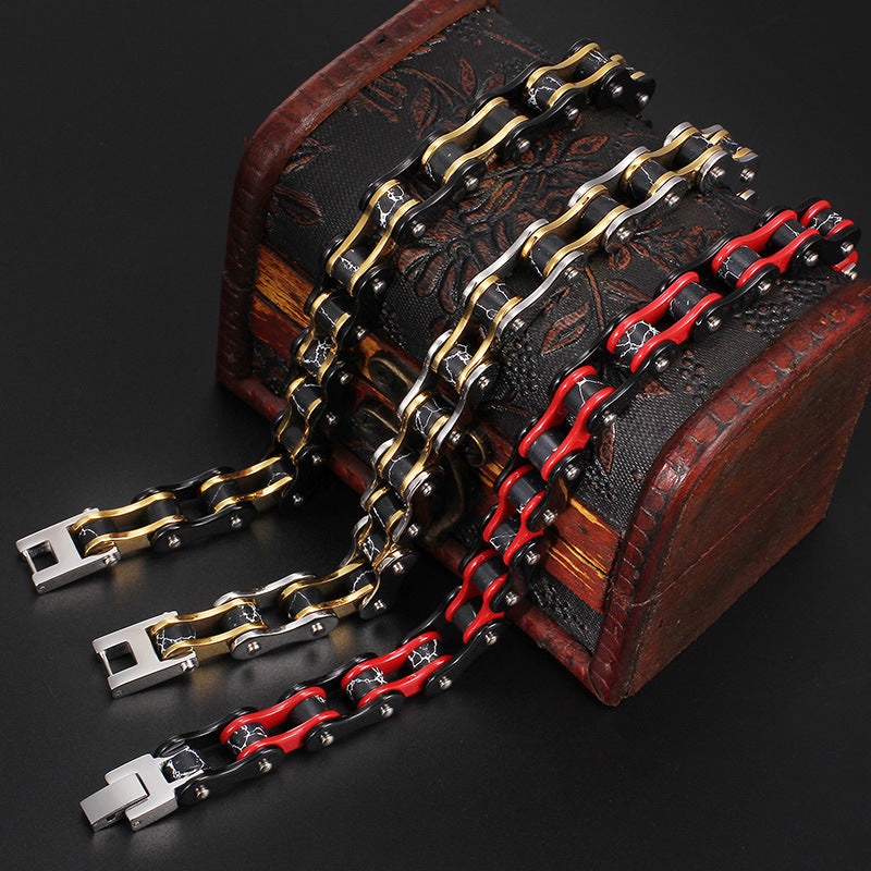 Men's Multi-Color Titanium Steel Bracelet with Fashion Trend Bicycle Chain Design
