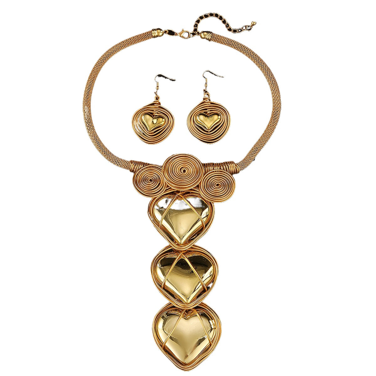 Planderful Savanna Rhythms Necklace and Earrings Set – Exaggerated Three-Dimensional Love Shape Design