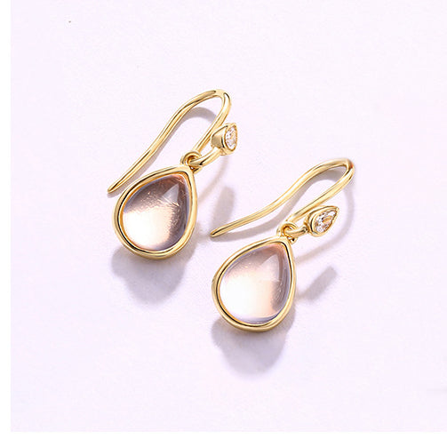 Pear Shape Pink Crystal Silver Hook Earrings