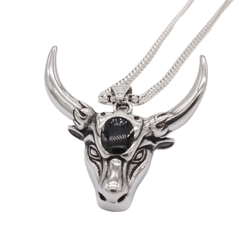 Planderful Premium Titanium Bull Head Pendant Unisex Retro Style Jewelry For Men And Women