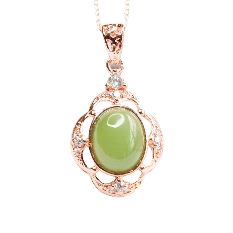 Oval Hollow Flower Edge Necklace Crafted with Natural Hotan Jade