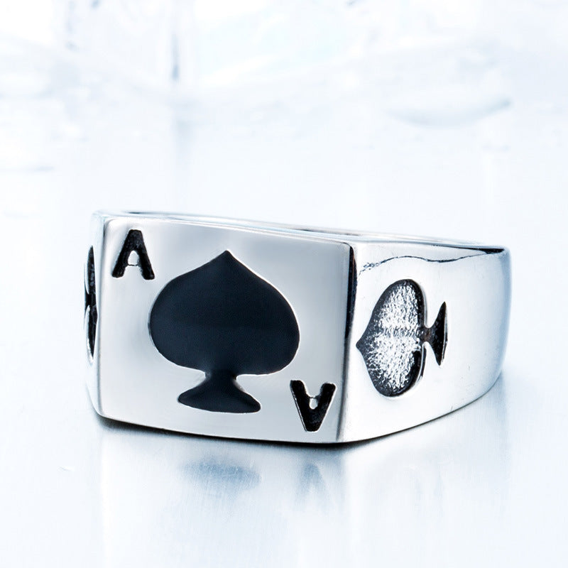 Titanium Steel Spade Ring for Men - Personalized European and American Jewelry, Stainless Steel Casting, Sizes 7-13