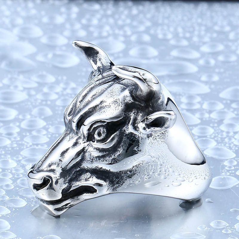 Men's Exaggerated Wall Street Bull's Head Titanium Steel Ring - Fashion Jewelry Wholesale