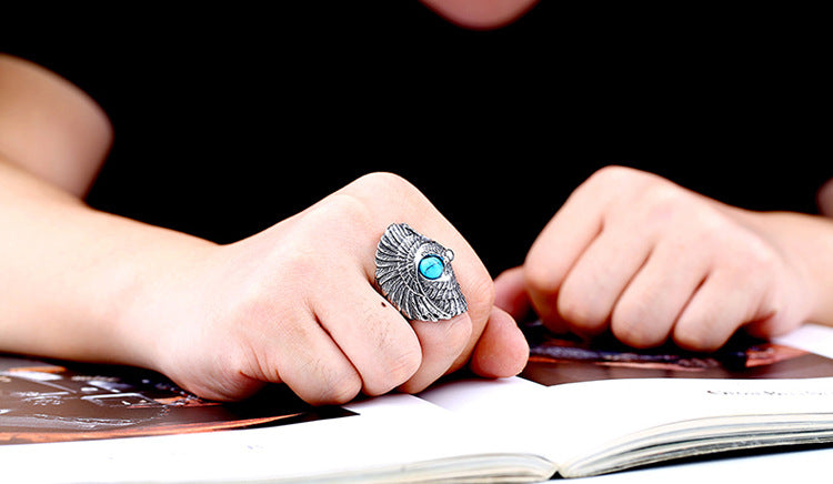 Turquoise Men's Titanium Steel Eagle Ring - Wholesale Indian Style Jewelry