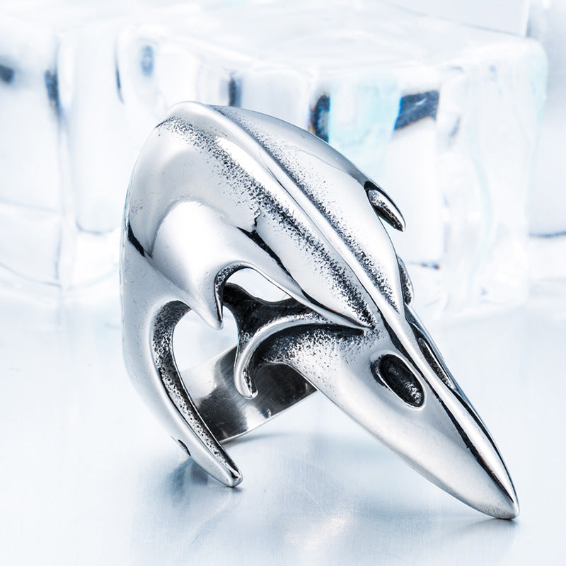 Nordic Crow Skull Viking Helmet Ring - Stainless Steel Jewelry for Men, Wholesale European & American Trade