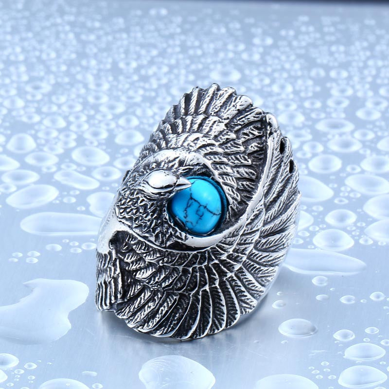 Turquoise Men's Titanium Steel Eagle Ring - Wholesale Indian Style Jewelry