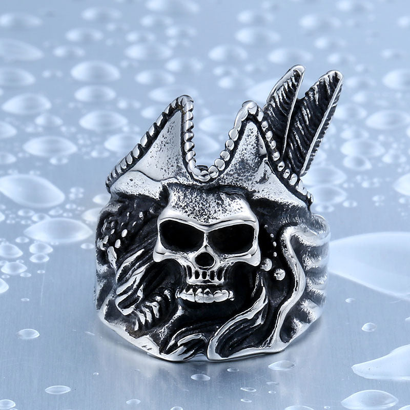 Titanium Steel Skull Ring for Men - Retro Thai Silver Style Nightclub Index Finger Accessory