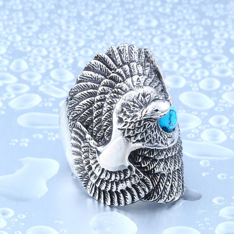 Turquoise Men's Titanium Steel Eagle Ring - Wholesale Indian Style Jewelry