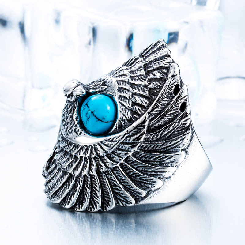 Turquoise Men's Titanium Steel Eagle Ring - Wholesale Indian Style Jewelry