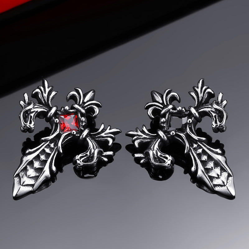 Men's Vintage Double Dragon Pendant in Titanium Steel - Creative Stone Jewelry by Planderful