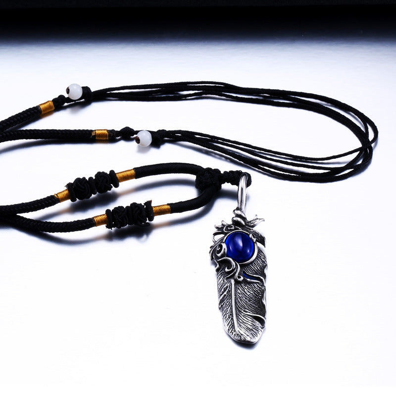 Takahashi Wushi Feather Collection – Sapphire Pendant – Unisex Sweater Chains Necklace
