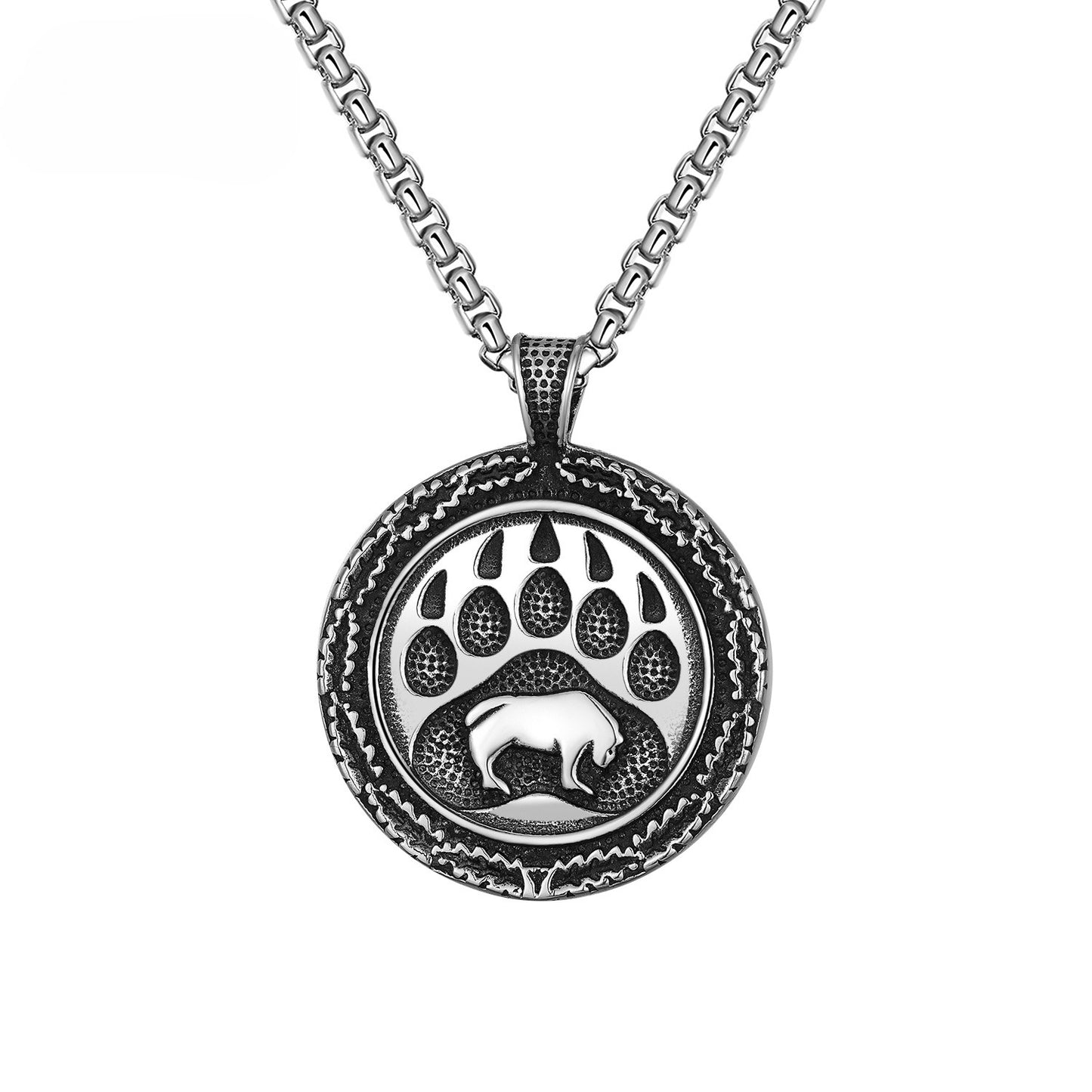 Steel Necklace - Statement Bear Claw Talisman Pendant For Men By Planderful Everyday Genie Collection