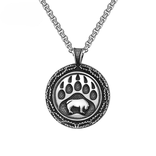 Steel Necklace - Statement Bear Claw Talisman Pendant For Men By Planderful Everyday Genie Collection