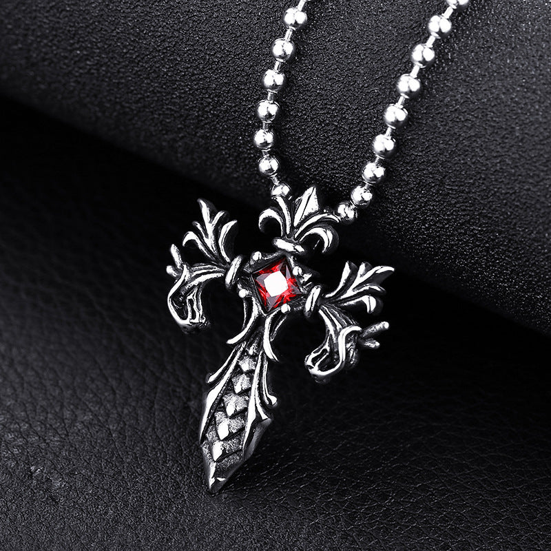 Men's Vintage Double Dragon Pendant in Titanium Steel - Creative Stone Jewelry by Planderful