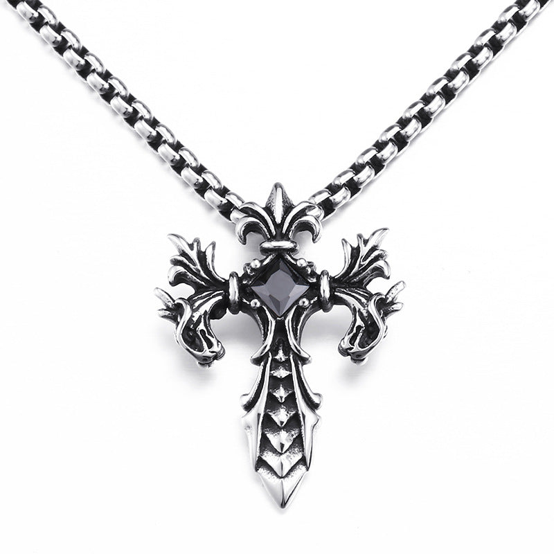 Men's Vintage Double Dragon Pendant in Titanium Steel - Creative Stone Jewelry by Planderful